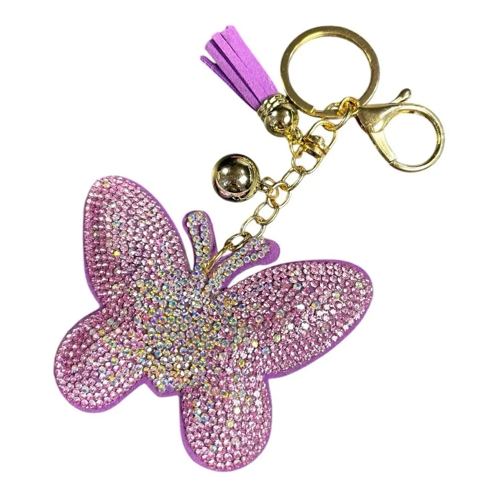 Purple Rhinestone Butterfly Keychain